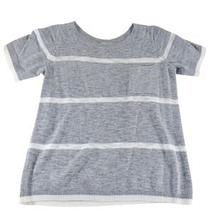 GAP Women's Grey White Stripe Short Sleeve Knit Sweater Medium 100% Cotton